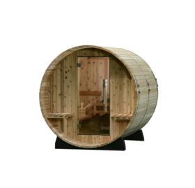 ALMOST HEAVEN Fass-Sauna Audra aus rustischem Rotzedernholz
