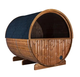 HARVIA Fass-Sauna KASKI 240 cm lang, mit Terasse und halbrundem Fenster