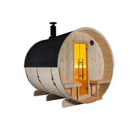 SENTIOTEC Fass-Sauna KUUSI 240 cm lang, mit Terasse