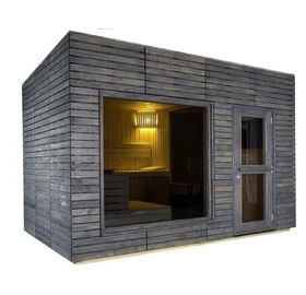 HARVIA Gartensauna ALPINA Large mit Panorama-Glasfenster, ohne äußeres Rhombusdekor, klarem Glas