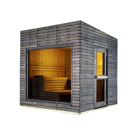 HARVIA Gartensauna ALPINA Medium mit Panorama-Glasfenster, ohne äußeres Rhombusdekor, klarem Glas