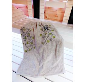 Pikkupuoti Damen Saunakilt, 100% Bio-Baumwolle/Frottier, beige, mit Birkenblätter Motiv