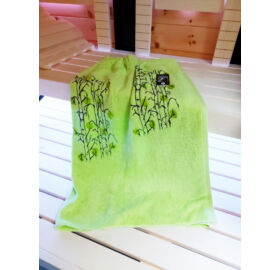 Pikkupuoti Damen Saunakilt, 100% Bio-Baumwolle/Frottier, grün, mit Birkenblätter Motiv