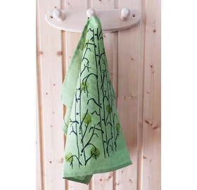 Pikkupuoti Sauna Sitztuch aus 100% Leinen, Lime mit Blätter Motiv