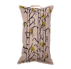 Pikkupuoti Saunakissen aus 100% Leinen, Beige mit Blätter Motiv