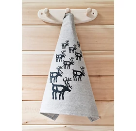 Pikkupuoti Sauna Sitztuch aus 100% Leinen, Beige mit Rentier Motiv