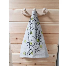 Pikkupuoti Sauna Sitztuch aus 100% Leinen, Beige mit Blätter Motiv