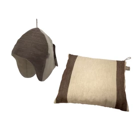 EMENDO Saunahut und Kissen, beige-braun gestreift