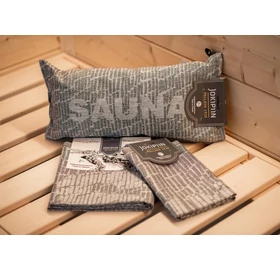 JOKIPIIN Premium Set: Saunakissen, Liegetuch, Sitztuch, Grau, Mit Aufschrift SAUNA