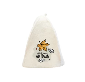 Sauna-Mütze aus Wollemischung, Weiß, mit Herbstmotiv II.
