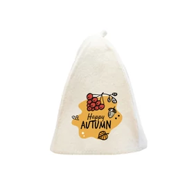 Sauna-Mütze aus Wollemischung, Weiß, mit Herbstmotiv III.