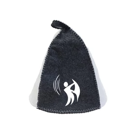 Sauna-Mütze aus Wollmischung, Grau-Weiss, mit Sauna Motiv X.