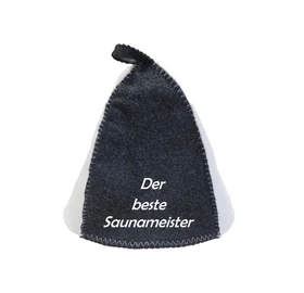 Sauna-Mütze aus Wollmischung,  Grau-Weiss, mit Sauna Motiv XII.