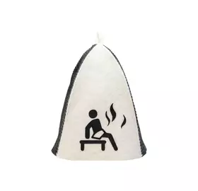 Sauna-Mütze aus Wollemischung, Weiß/Grau, mit Sauna I. Motiv