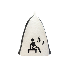 Sauna-Mütze aus Wollemischung, Weiß/Grau, mit Sauna I. Motiv