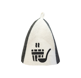 Sauna-Mütze aus Wollemischung, Weiß/Grau, mit Sauna II. Motiv