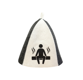 Sauna-Mütze aus Wollemischung, Weiß/Grau, mit Sauna III. Motiv