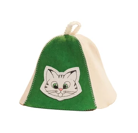 Sauna-Mütze "Katze" aus Wollemischung (Grösse: ca S/M)