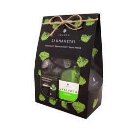 EMENDO Sauna Set: mit Anis & rauchiges Kraut Saunadüfte 2x10ml, Eukalyptus Sauna Seife, Massageschwamm schwarz