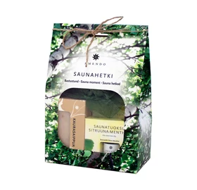 EMENDO Sauna Set: Zitrone-Menthol Saunaduft (10ml), Hafer Sauna Seife, Massageschwamm fichtelgrün