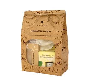 EMENDO Sauna Set: Zitrone-Menthol Saunaduft (10ml), Hafer Sauna Seife, Massageschwamm weiss