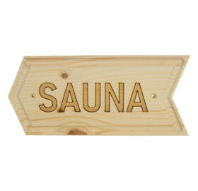 Holzschild "SAUNA" Pfeilrichtung links aus Naturholz