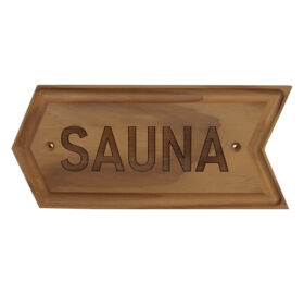 Holzschild "SAUNA" Pfeilrichtung links aus Thermoholz
