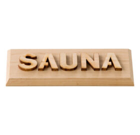 Hinweisschild „Sauna“ aus Erlenholz