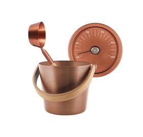 RENTO Saunakübel-Set  5L, Thermometer aus Aluminium, Braun