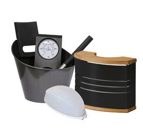 HARVIA Luxus Sauna Zubehör Set in der modernen Farbe Schwarz, mit Saunabeleuchtung