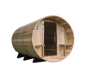 ALMOST HEAVEN Fass-Sauna Weston aus rustischem Zedernholz, Massivholzsauna aus Finnland