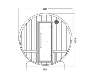 SENTIOTEC Fass-Sauna BARRELI 240 cm lang, mit Terasse und PANORAMA Fenster 