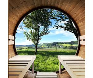 SENTIOTEC Fass-Sauna BARRELI 220 cm lang, mit PANORAMA Fenster 
