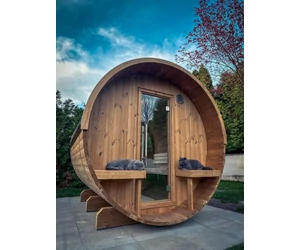 HARVIA Fass-Sauna KASKI 220 cm lang, mit PANORAMA Fenster
