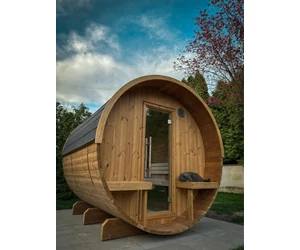 HARVIA Fass-Sauna KASKI 220 cm lang, mit PANORAMA Fenster
