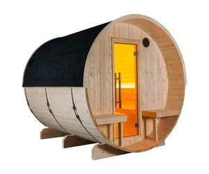 HARVIA Fass-Sauna KUUSI 240 cm lang, mit halbrundem Fenster