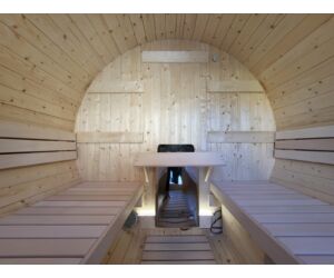 SENTIOTEC Fass-Sauna KUUSI 240 cm lang, mit Terasse