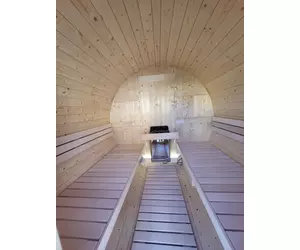 SENTIOTEC Fass-Sauna KUUSI 240 cm lang, mit Terasse