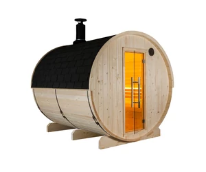 SENTIOTEC Fass-Sauna KUUSI 220 cm lang, mit Vollglasfenster