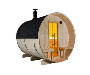 SENTIOTEC Fass-Sauna KUUSI 240 cm lang, mit Terasse