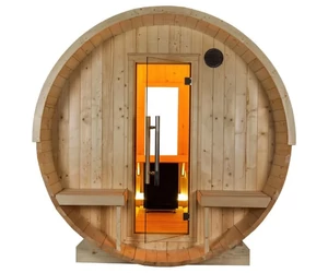 HARVIA Fass-Sauna KUUSI 240 cm lang, mit Terasse