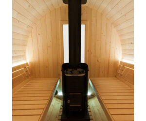 SENTIOTEC Fass-Sauna LEKKERI 240 cm lang, mit Terasse
