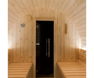 SENTIOTEC Fass-Sauna KUUSI 220 cm lang, mit Vollglasfenster