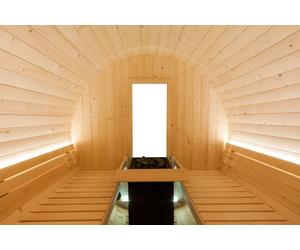 SENTIOTEC Fass-Sauna LEKKERI 240 cm lang, mit Terasse