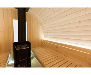 SENTIOTEC Fass-Sauna LEKKERI 240 cm lang, mit Terasse
