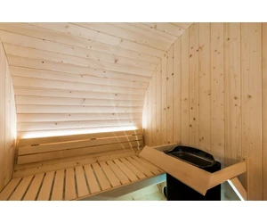 SENTIOTEC Fass-Sauna KUUSI 220 cm lang, mit Vollglasfenster