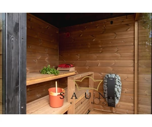 HARVIA GARTENSAUNA KIRAMI FINVISION mit HARVIA Spirit Saunaofen und HARVIA Xenio Steuerung