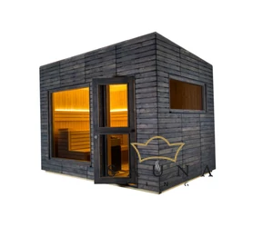 HARVIA Gartensauna ALPINA Large mit Panorama-Glasfenster, ohne äußeres Rhombusdekor, klarem Glas