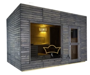 HARVIA Gartensauna ALPINA Large mit Panorama-Glasfenster, ohne äußeres Rhombusdekor, klarem Glas