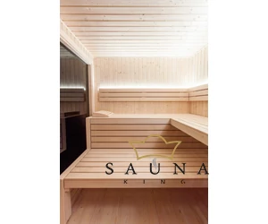 HARVIA Gartensauna ALPINA Medium mit Panorama-Glasfenster, ohne äußeres Rhombusdekor, klarem Glas